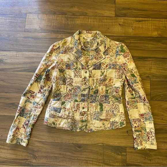 Polo Jeans Co.Patchwork fitted Coat jacket 100% cotton Sz M Women’s - Picture 3 of 8